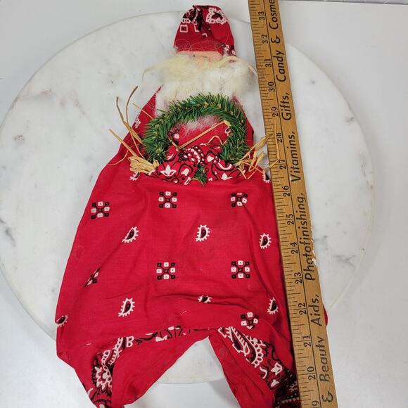VINTAGE Bandana Santa  17" Tall Rustic Ornament Christmas Hand Made - Picture 10 of 13